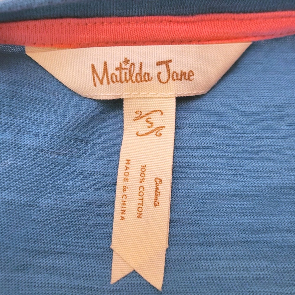 Matilda Jane 'Sit Back and Relax' Caribbean Blue Flutter Sleeve Boho Chic Tee S - Picture 7 of 9